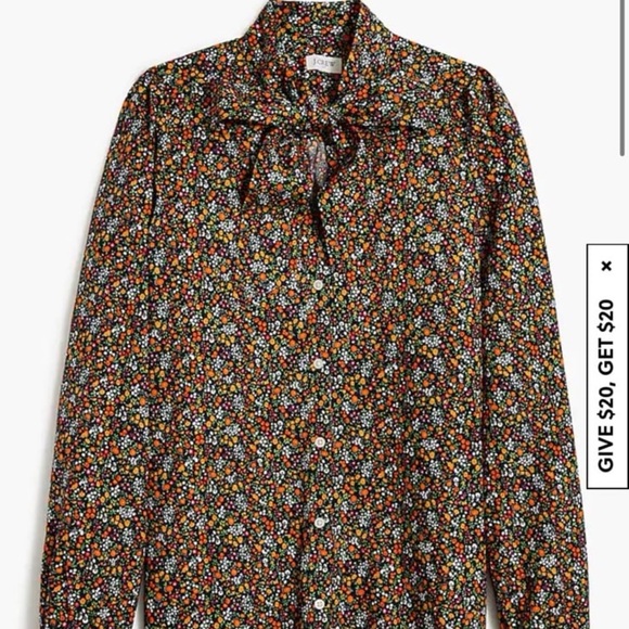 J.Crew Factory Floral Tie Neck Button-Up Blouse - Picture 1 of 4
